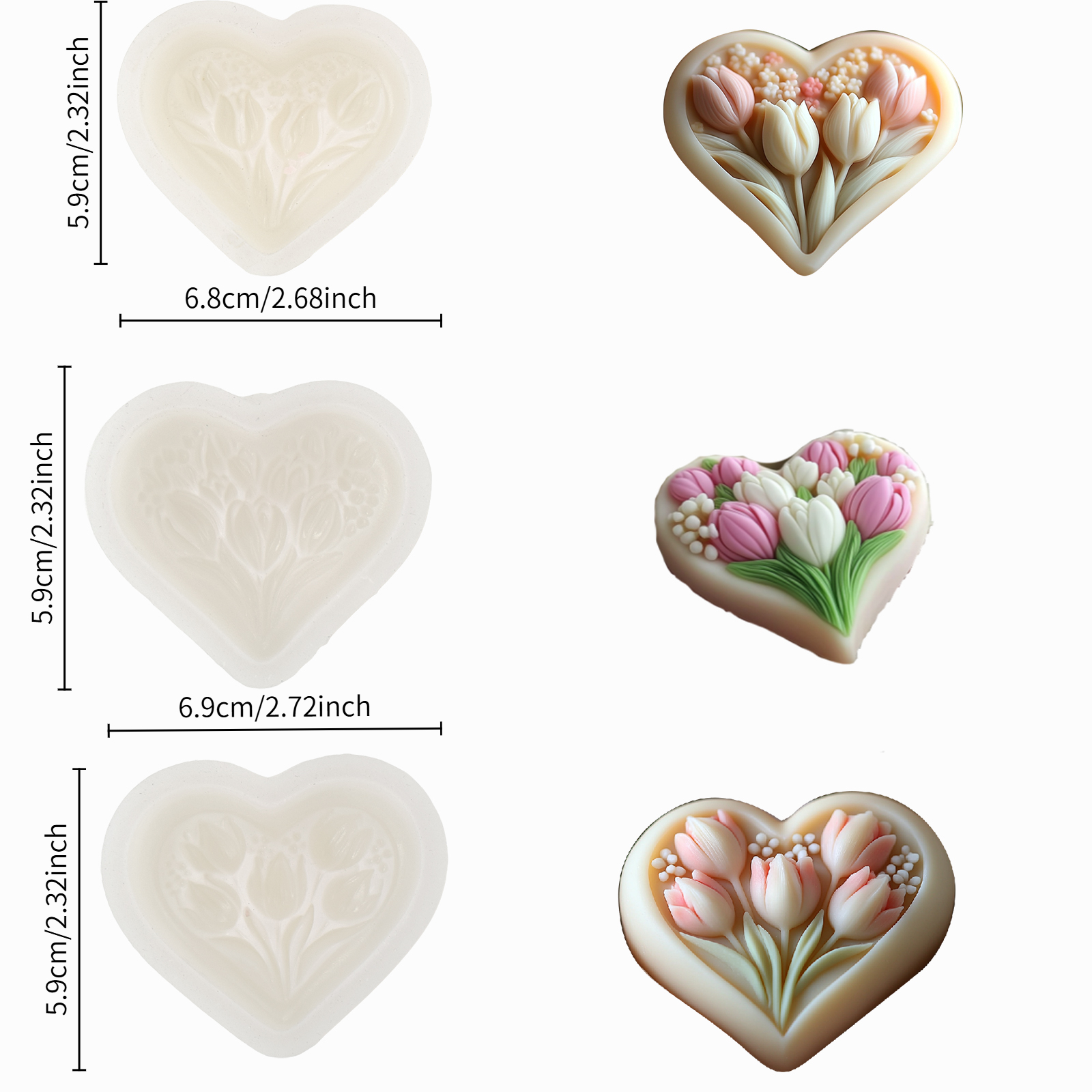 3D heart-shaped tulip silicone - Soap Making Game review and price